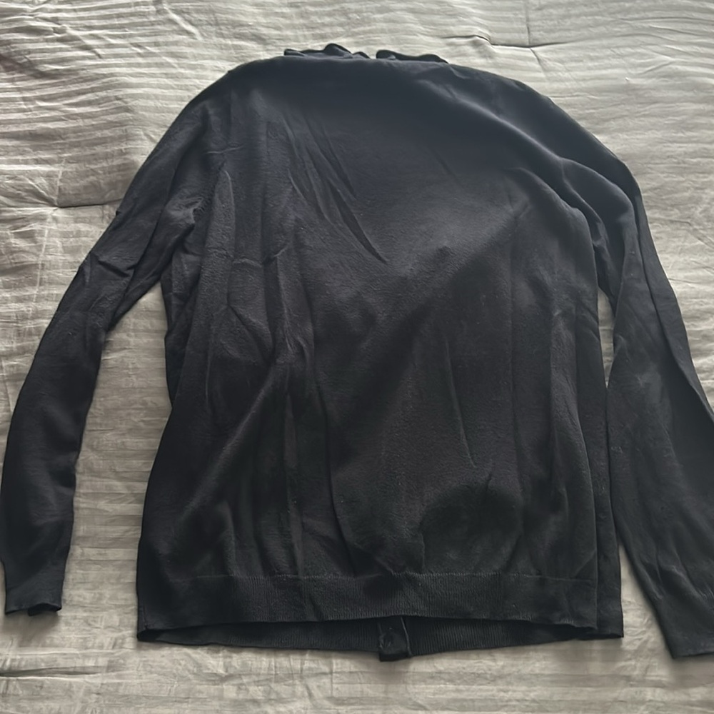 Talbots Ruffle Front Black Wool Blend Cardigan - Picture 4 of 6